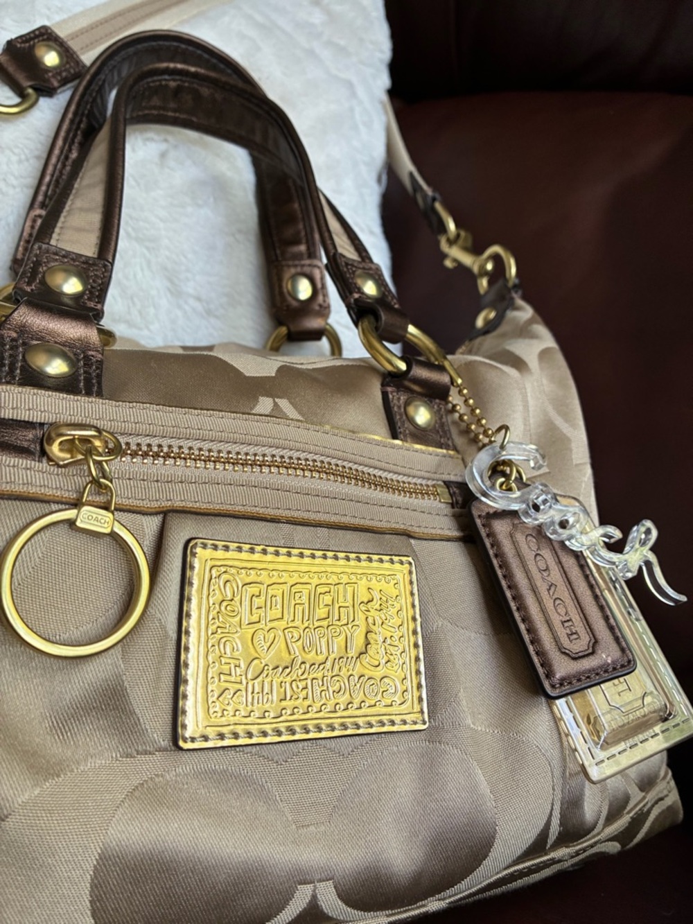 Coach “Poppy” Tan and Brown Signature Convertible Satchel - Picture 3 of 14